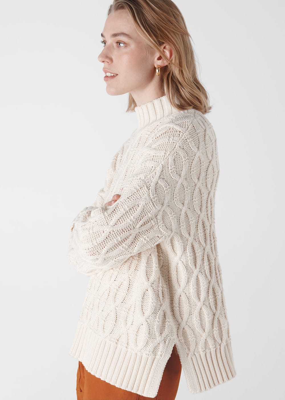 Ivory/Multi Oversized Cable Knit Sweater | WHISTLES Ivory/Multi Oversized Cable Knit Sweater | WHISTLES
