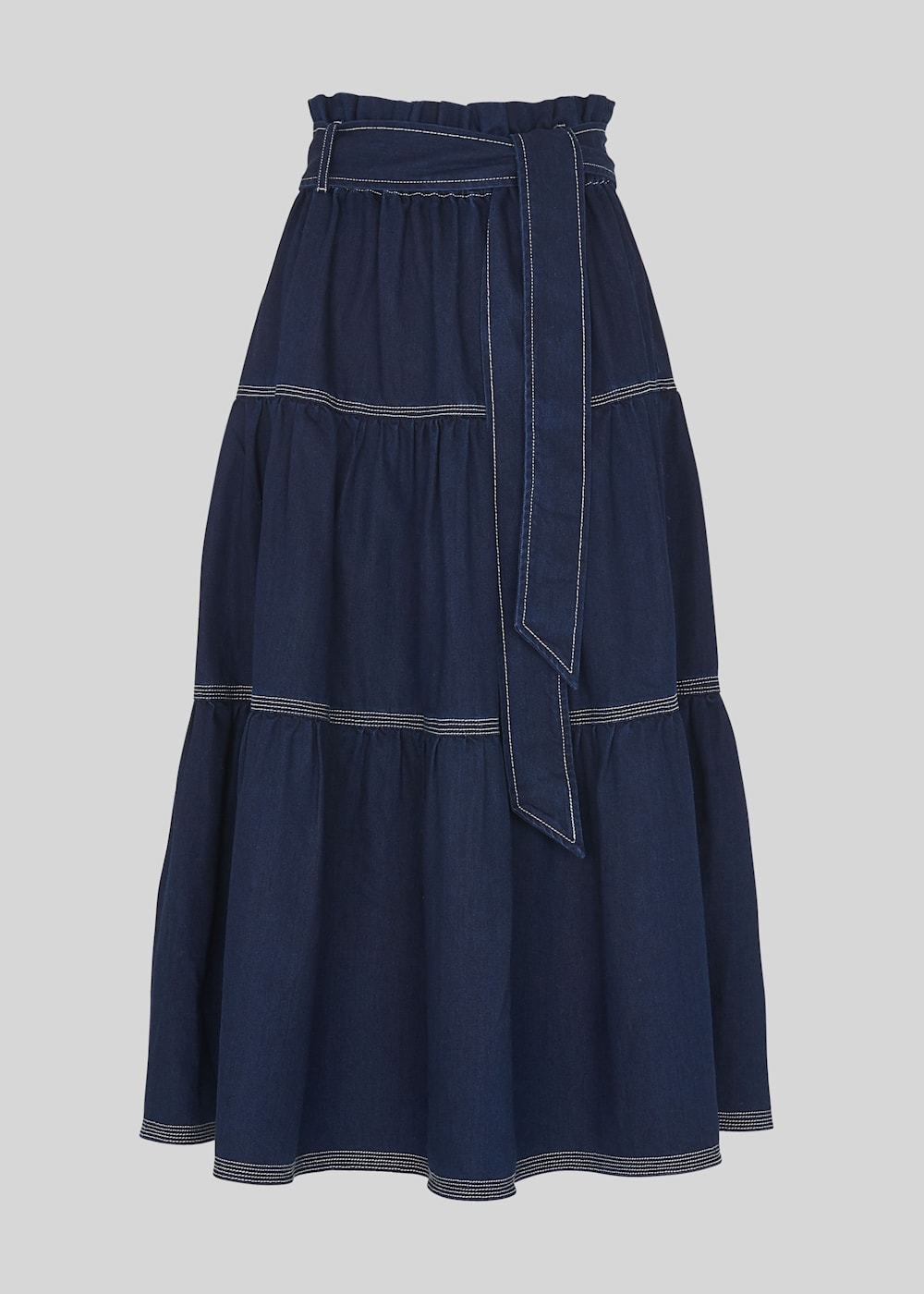 Dark Denim Hilde Tiered Denim Skirt WHISTLES Whistles US