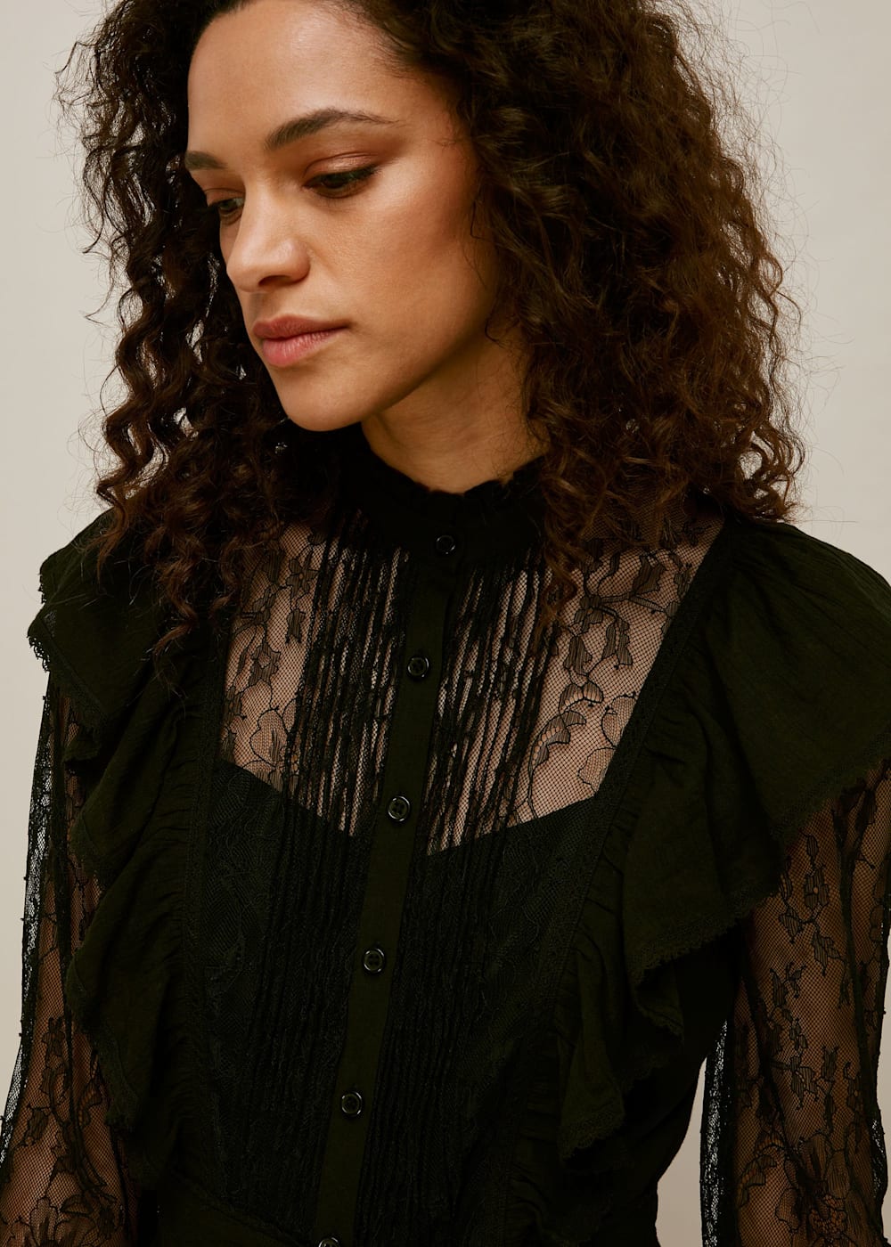 Black Mixed Lace Frill Jumpsuit WHISTLES Whistles UK