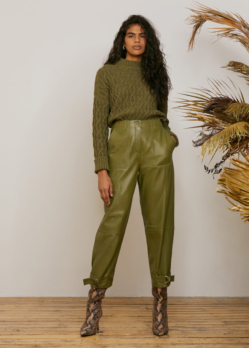 Khaki Leather Cargo Trouser WHISTLES Whistles UK