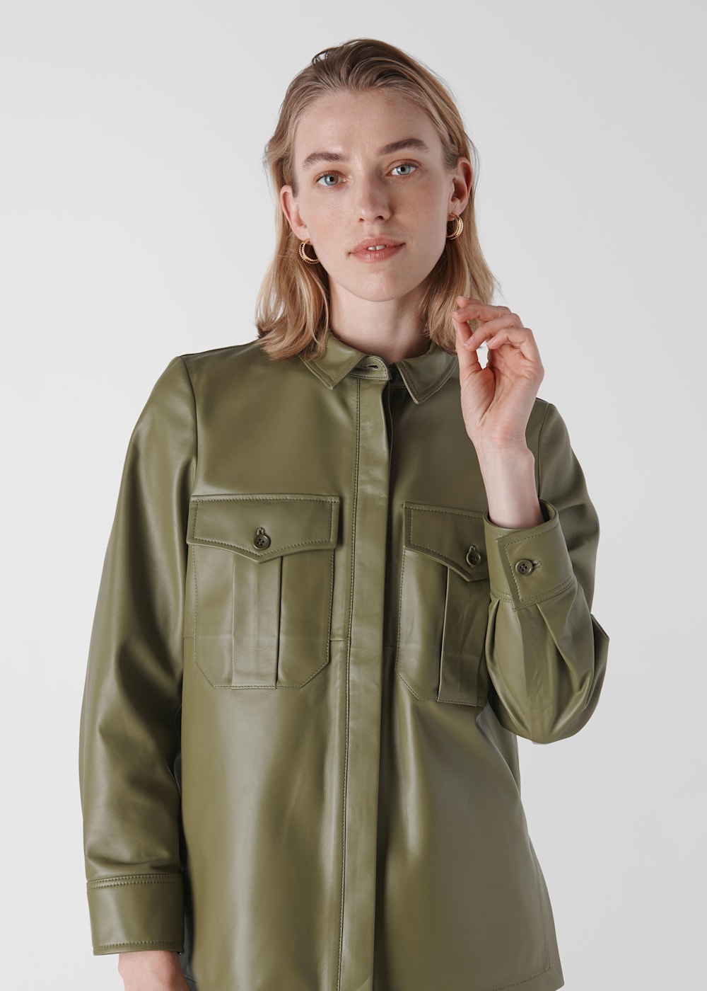 Green leather shirt best sale