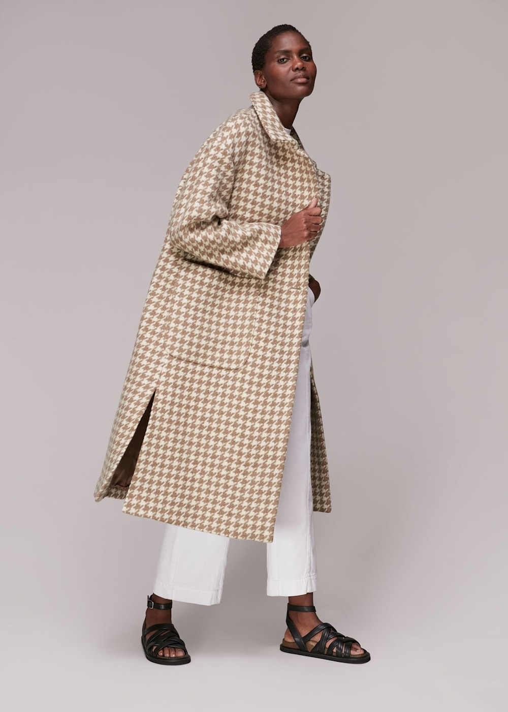 Beige funnel neck coat hot sale