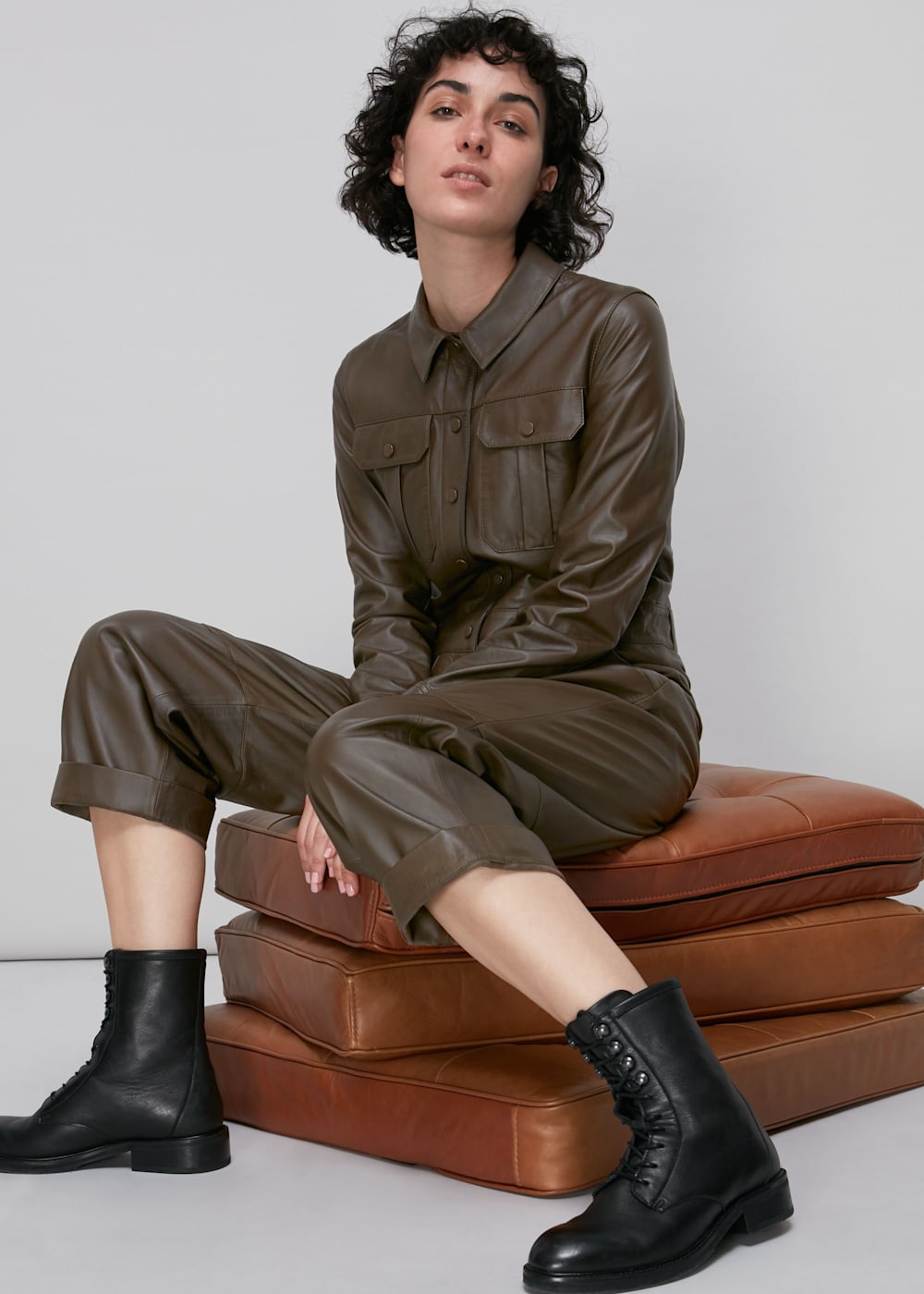 Khaki Leather Boilersuit WHISTLES Whistles US