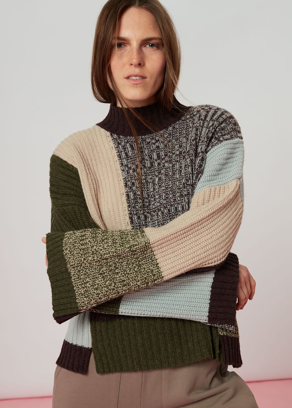 Multicolour Patchwork Funnel Neck Jumper WHISTLES Whistles UK