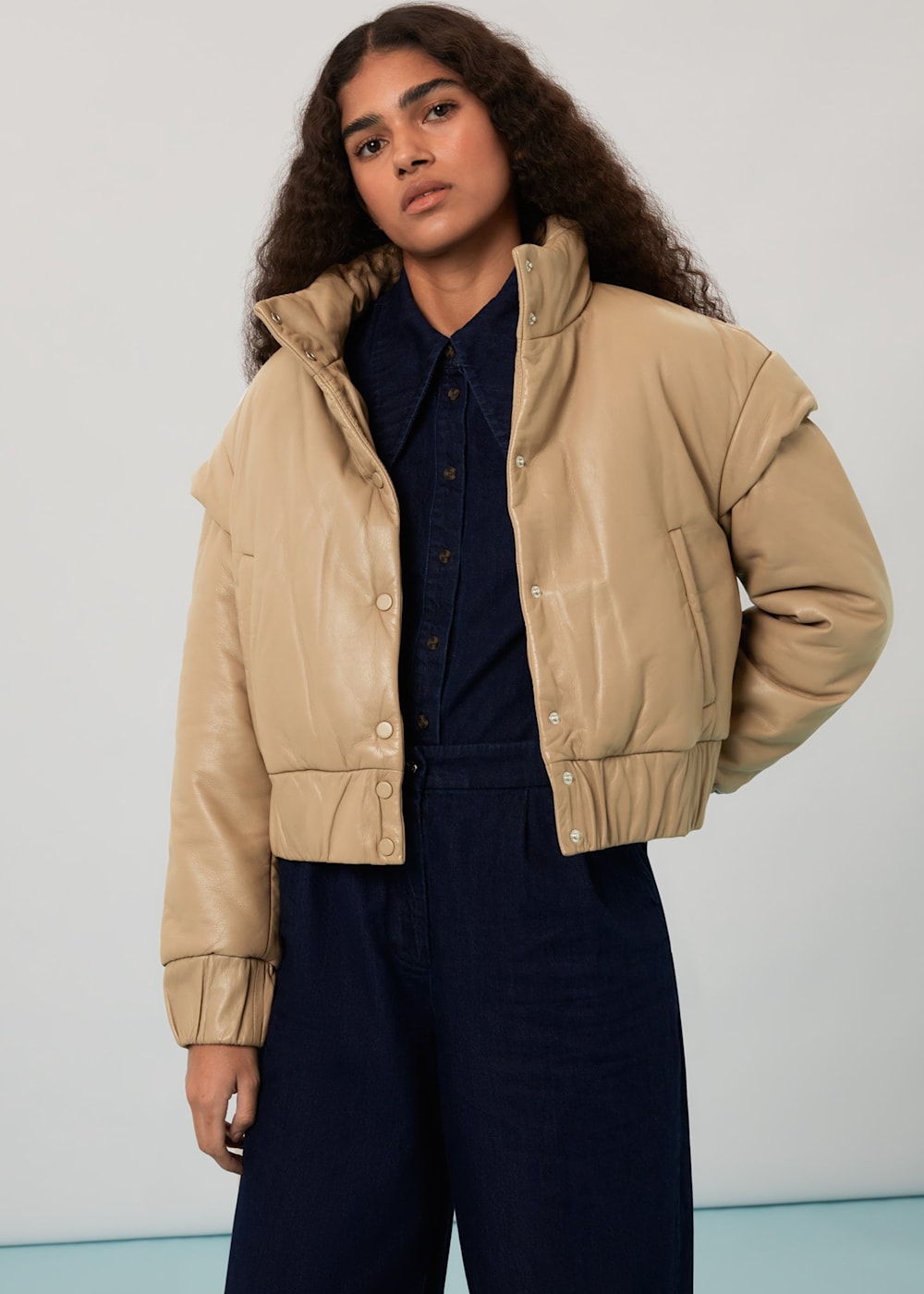 Beige Finn Leather Puffer Jacket | WHISTLES | Whistles US | Beige Finn Leather Puffer Jacket | WHISTLES | Whistles US |