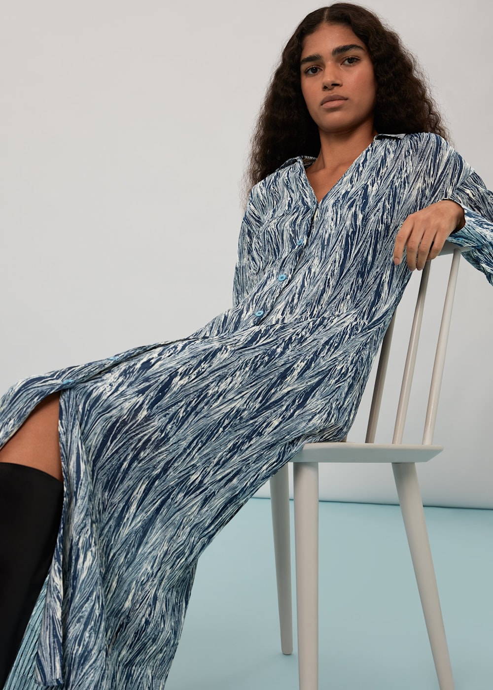 Navy plisse dress cheap