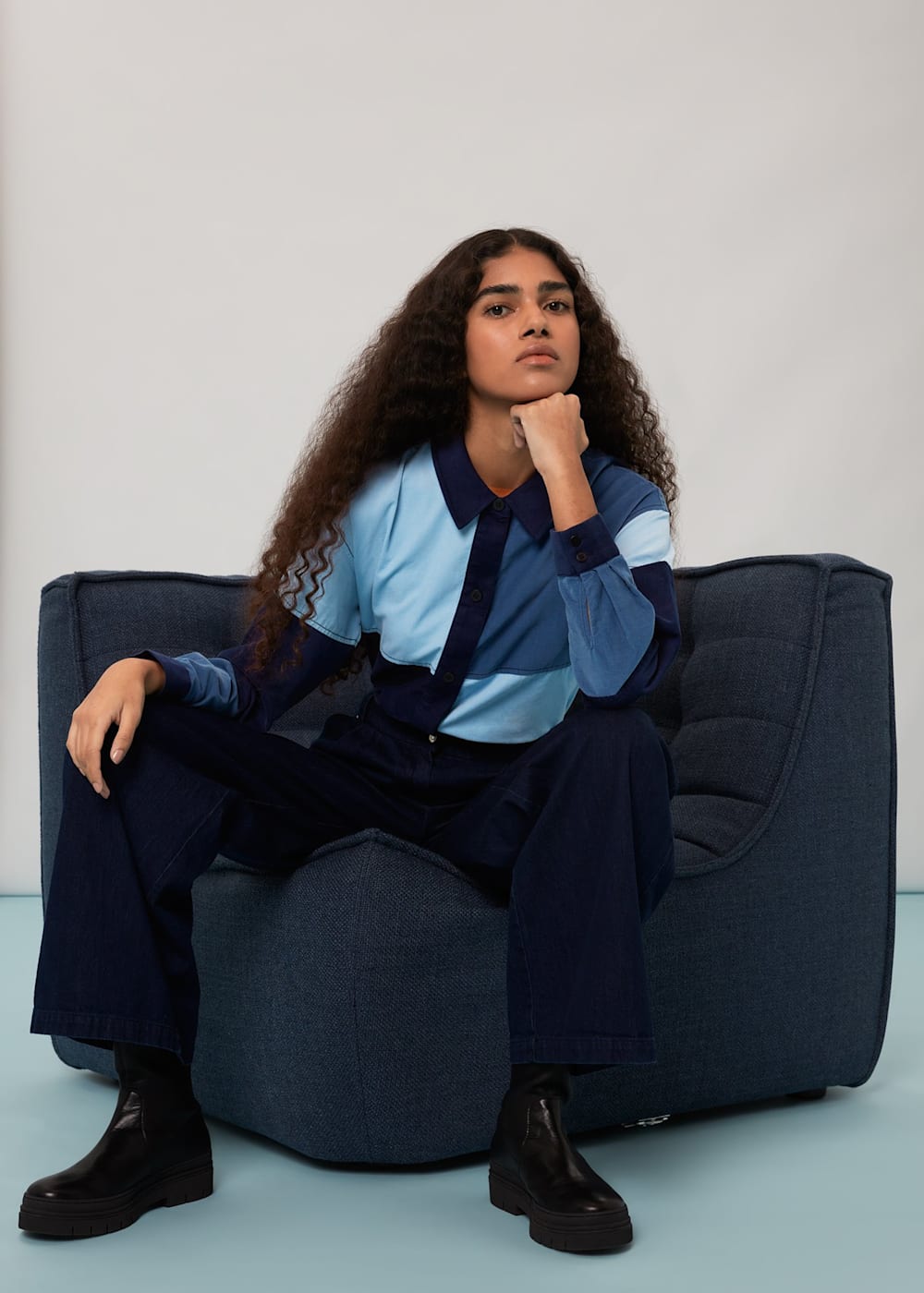Blue Multi Annie Patchwork Cord Top WHISTLES Whistles US