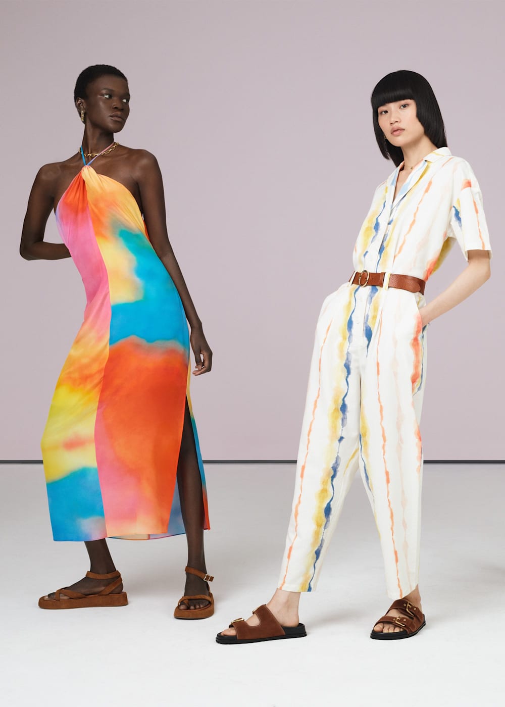 Multicolour Halterneck Rainbow Silk Dress WHISTLES Whistles ROW