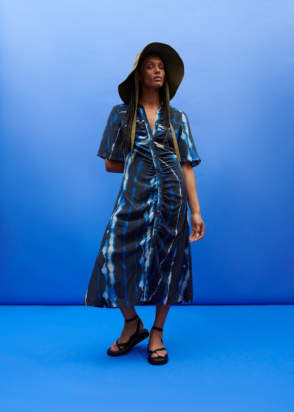 Blue/Multi Shibori Print Silk Midi Dress | WHISTLES