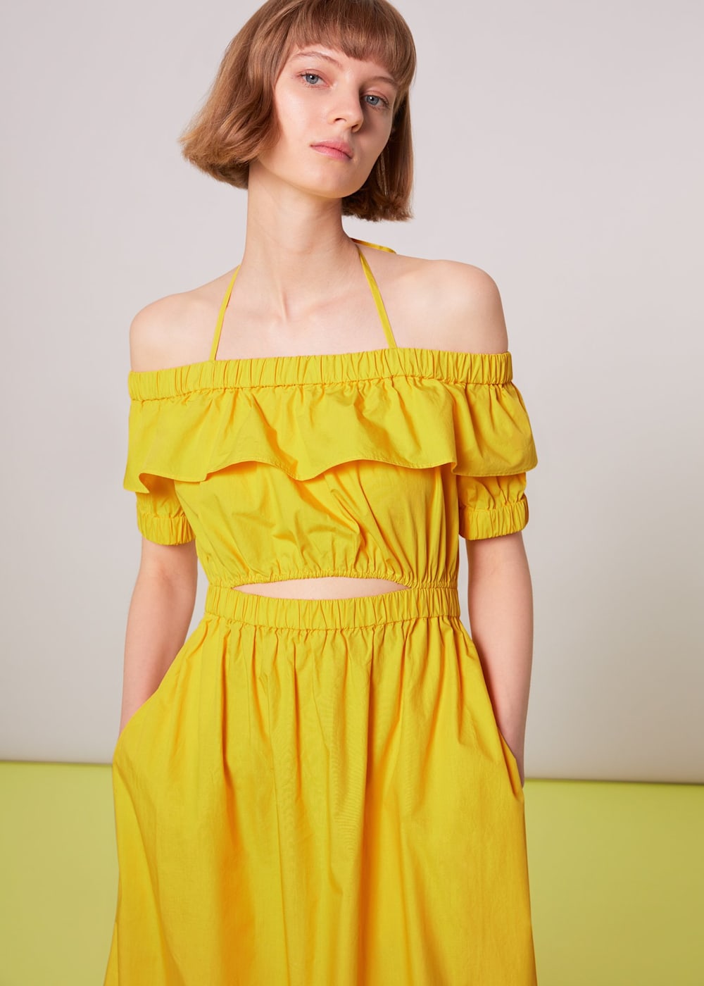 whistles serena poplin bardot dress yellow Whistles AU