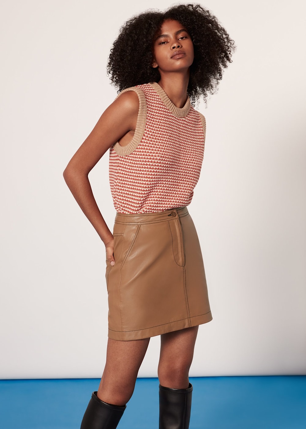 Tan leather mini skirt uk hot sale