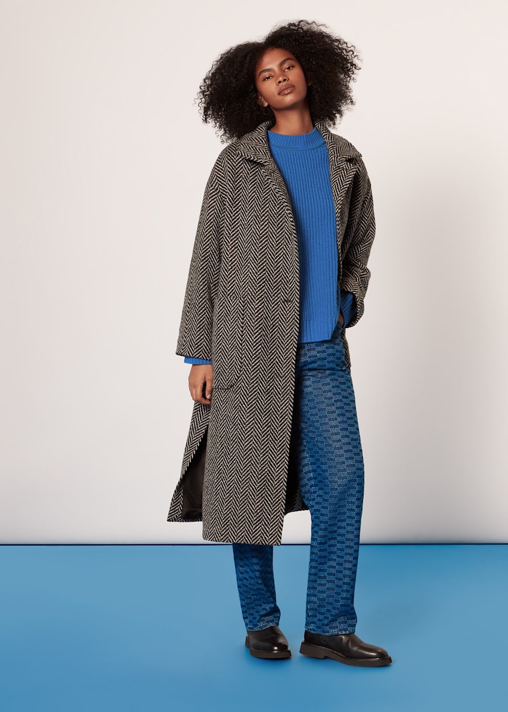 Embellished Cable Turtleneck Tunic Sweater - Clear Blue Sky