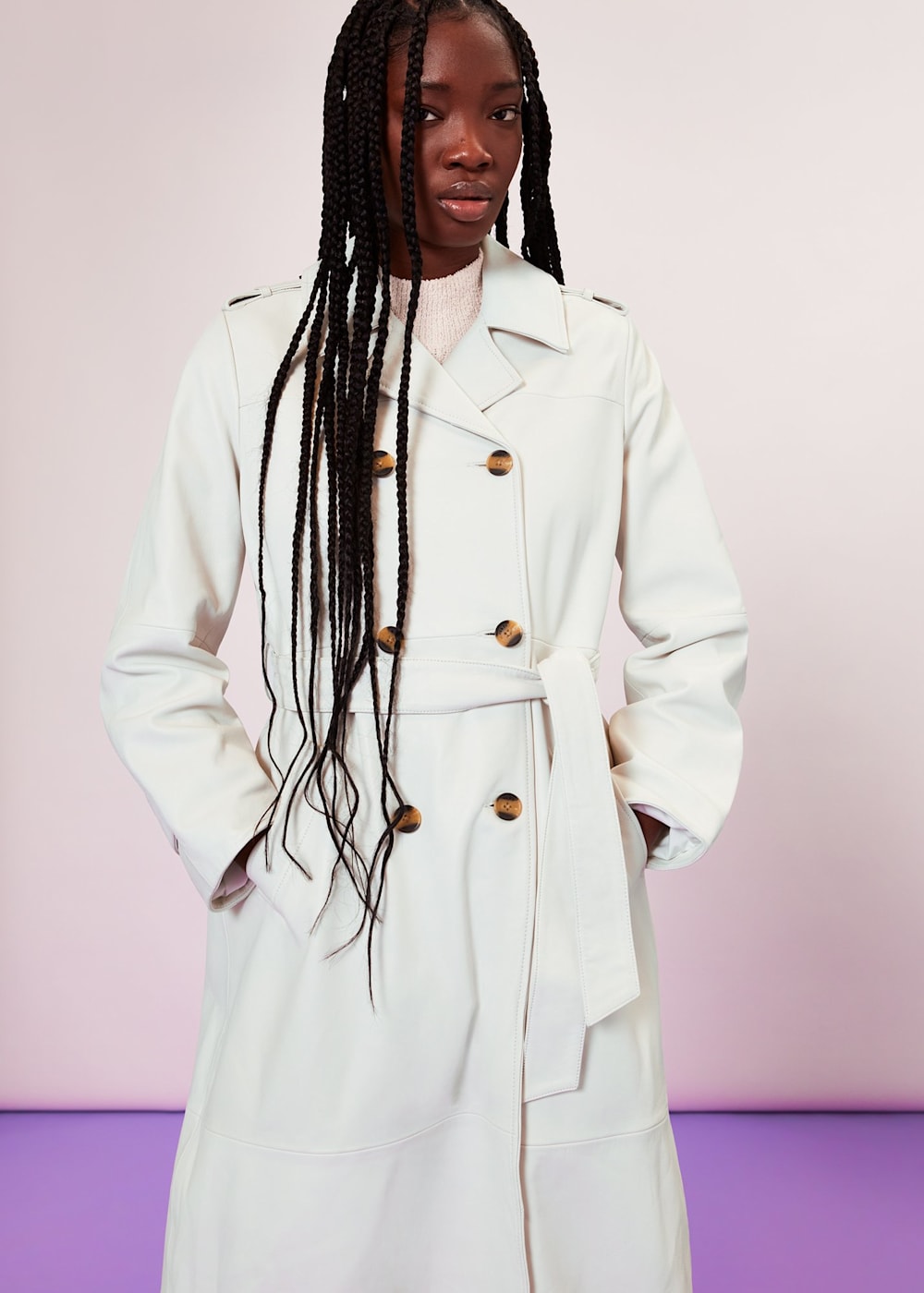 White Gemma Leather Trench Coat WHISTLES Whistles UK