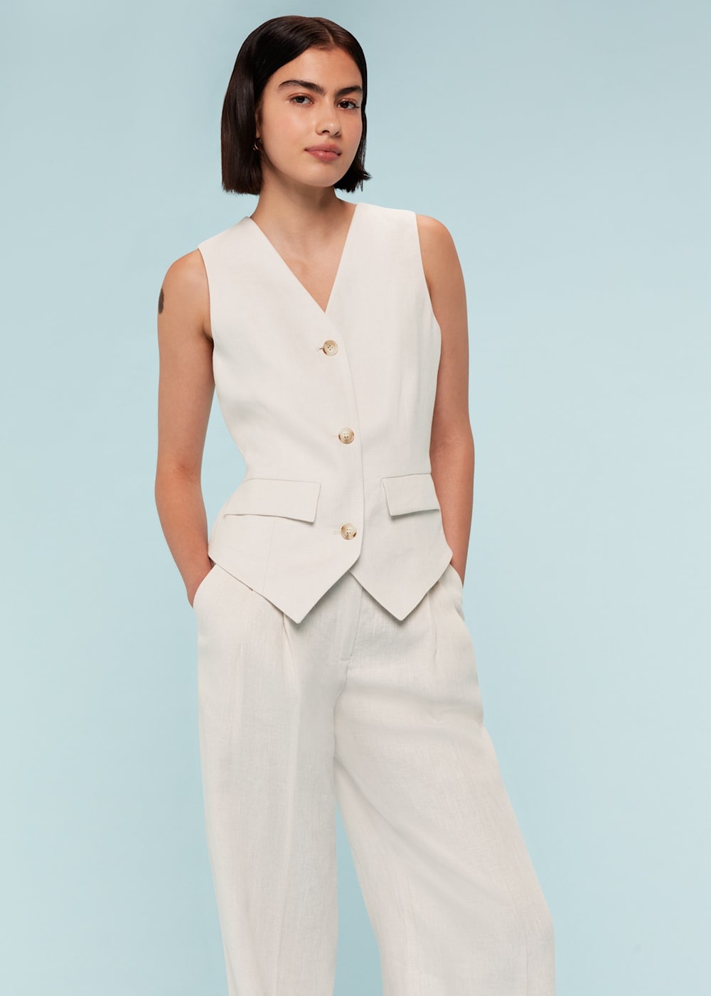 Neutral Bina Linen Waistcoat WHISTLES Whistles ROW