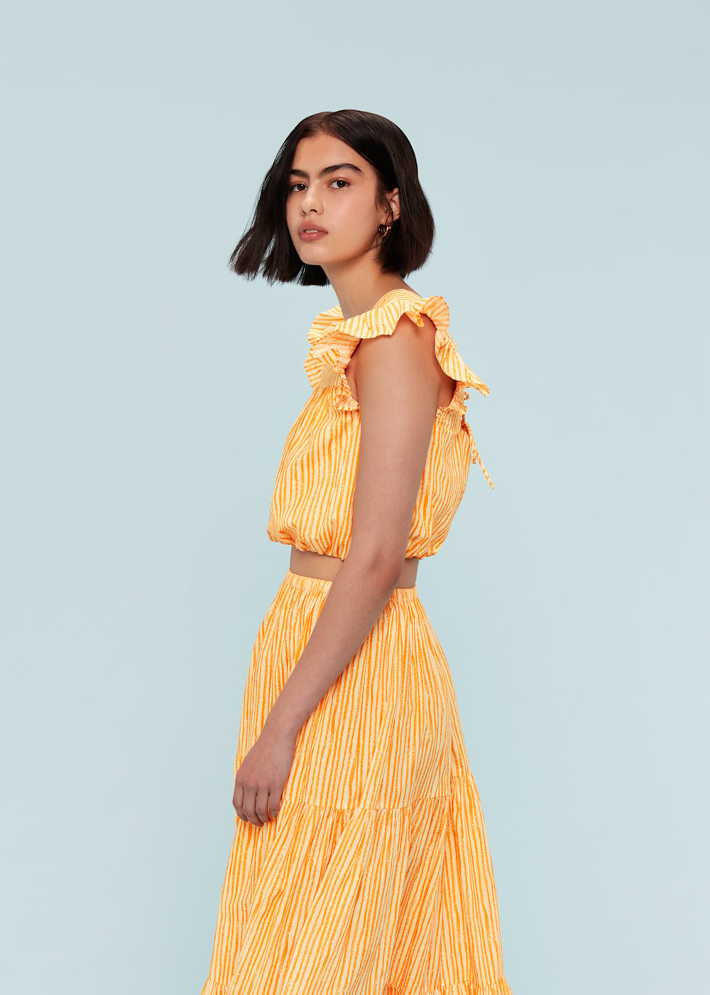 Whistles Chalk Stripe Tiered Skirt Yellow Multi Size 10