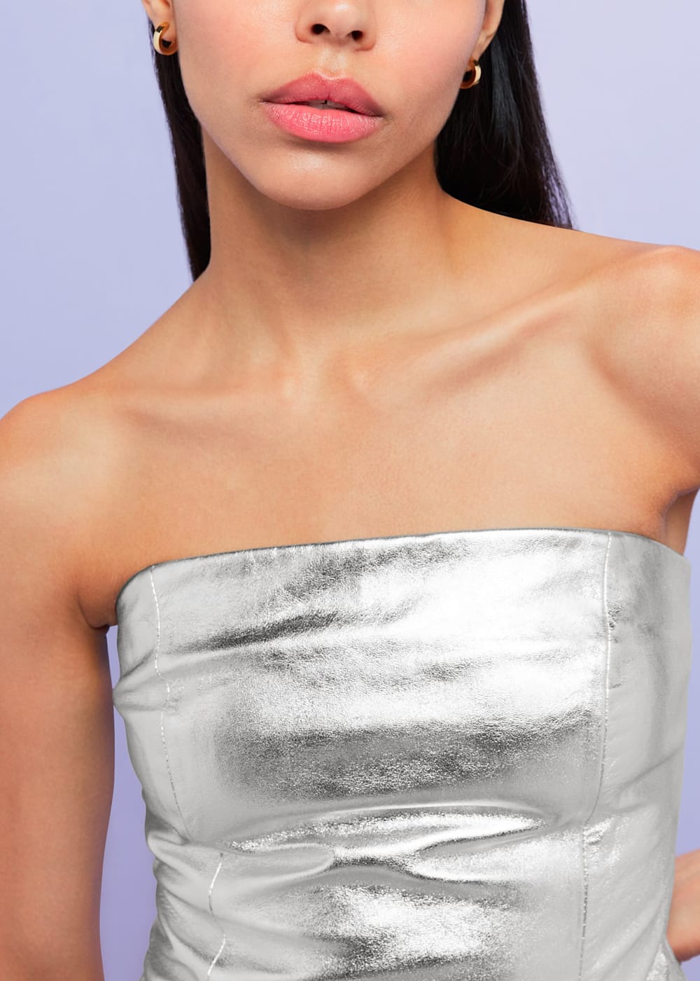 Silver strapless top hotsell