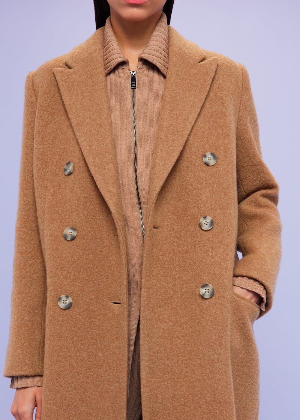 Camel Textured Wool Blend Coat WHISTLES Whistles UK