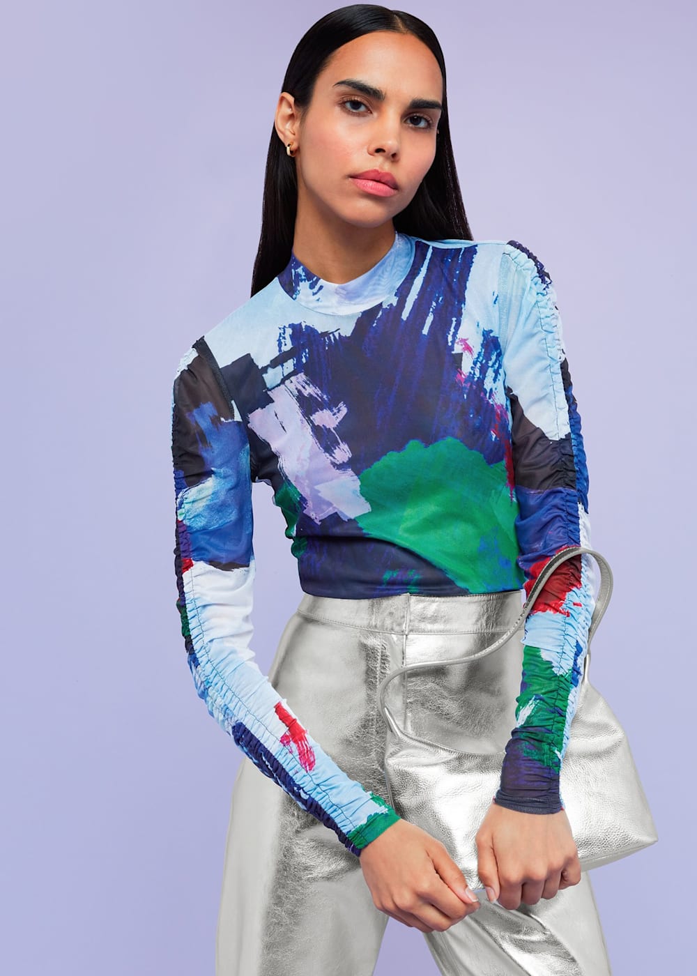 Multicolour Brushmark Seam Detail Mesh Top | WHISTLES | Whistles UK |