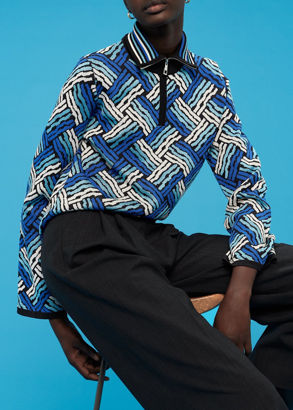 Women's Multicolour Jacquard Zip Neck Sweater | Whistles US |