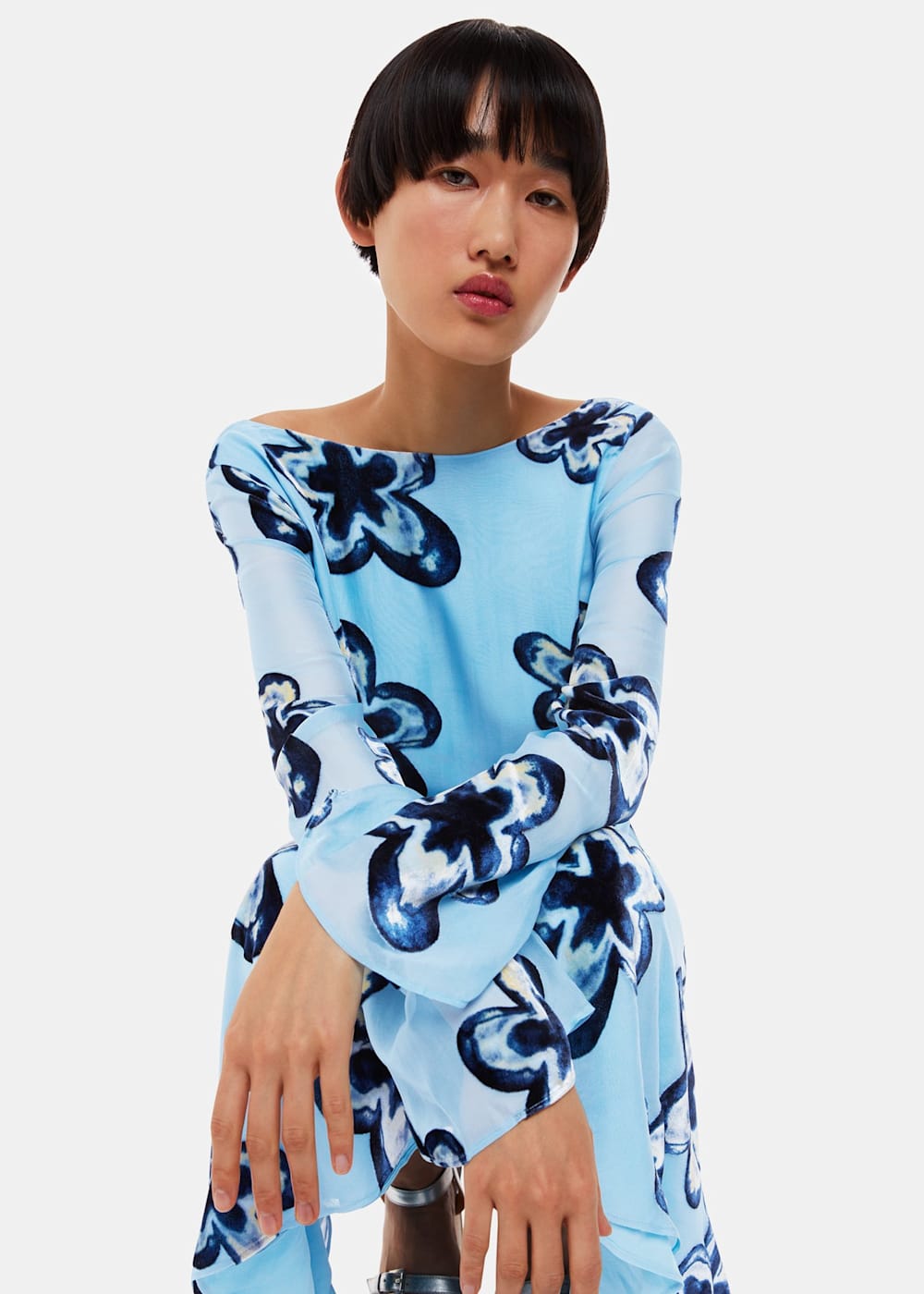 Blue Multi Hazy Floral Velvet Dress WHISTLES Whistles UK
