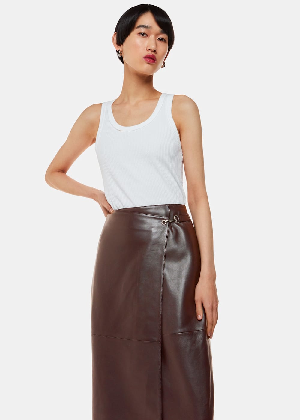 Chocolate leather skirt discount