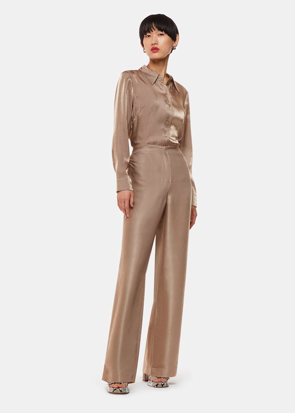 Wide leg metallic trousers online