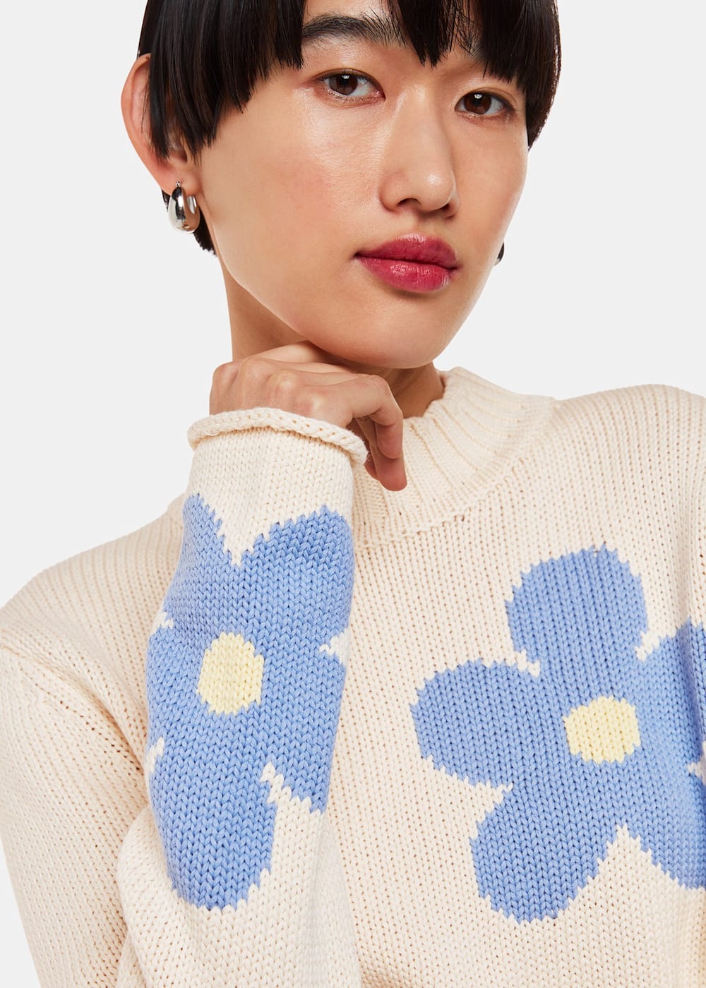 グランド牧場 セレクトセール Women's Sweater Cropped Intarsia Flower Ivory/Multi トップス