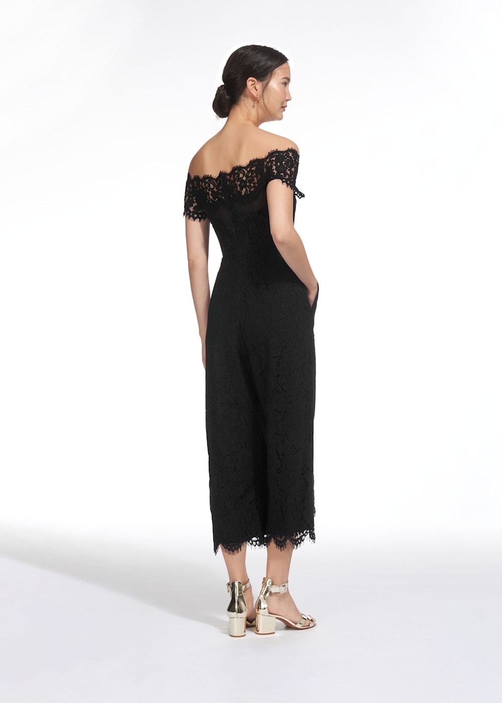 Off Shoulder Lace Jumpsuit Black WHISTLES Whistles UK