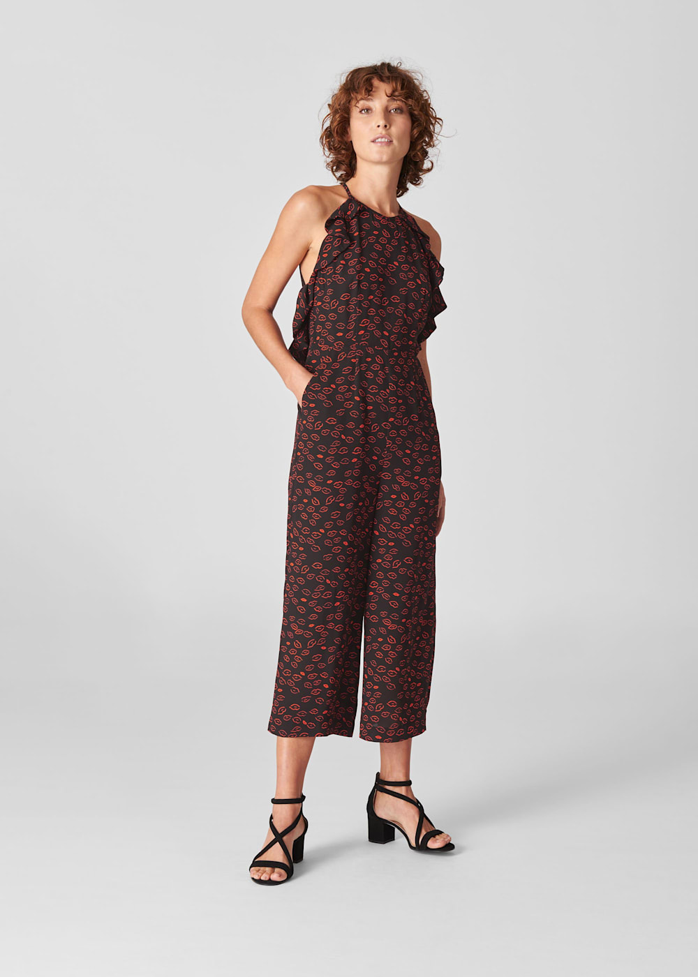Black Multi Sonia Lips Print Jumpsuit WHISTLES Whistles UK