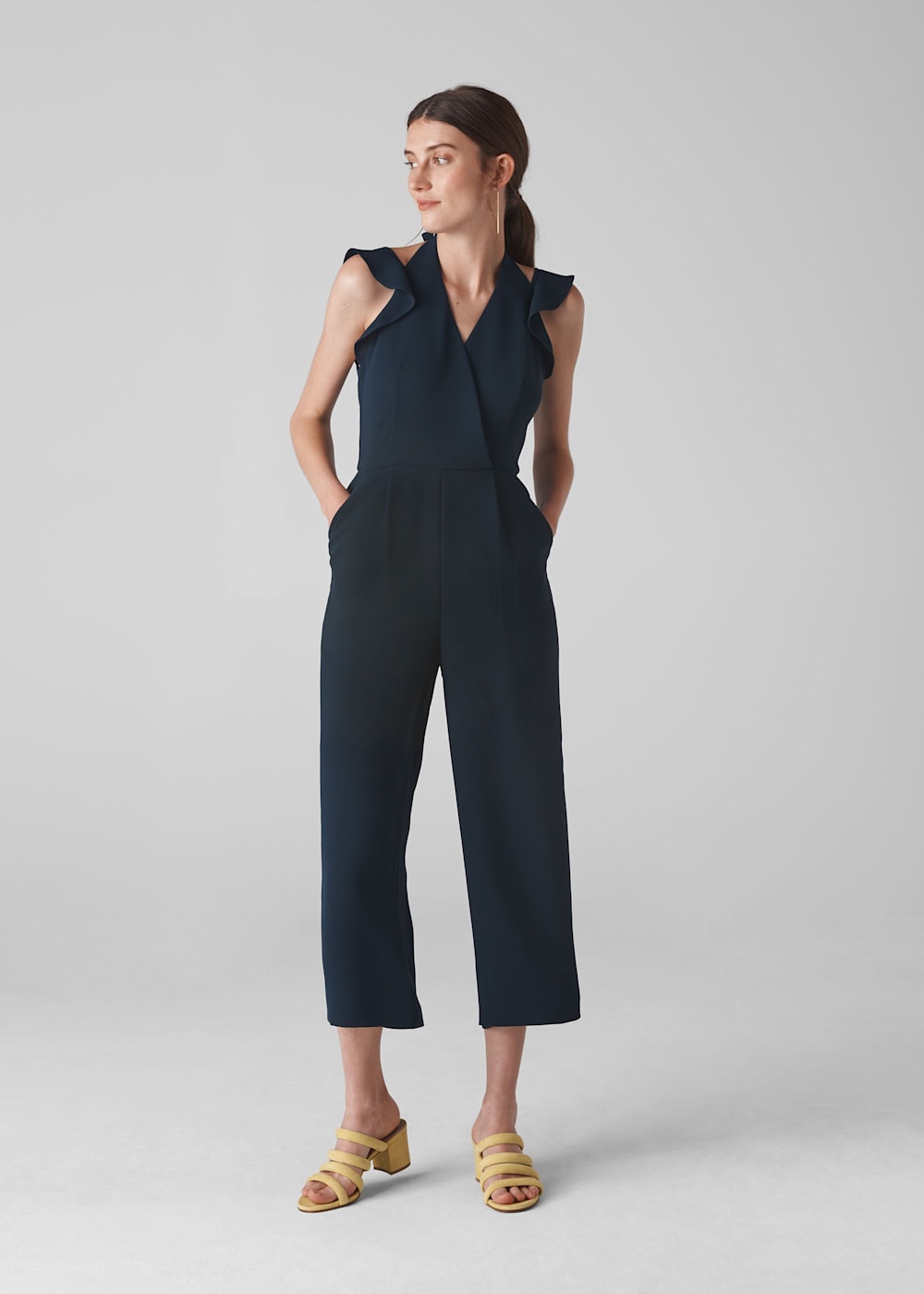 Navy Larkin Frill Detail Jumpsuit WHISTLES Whistles UK