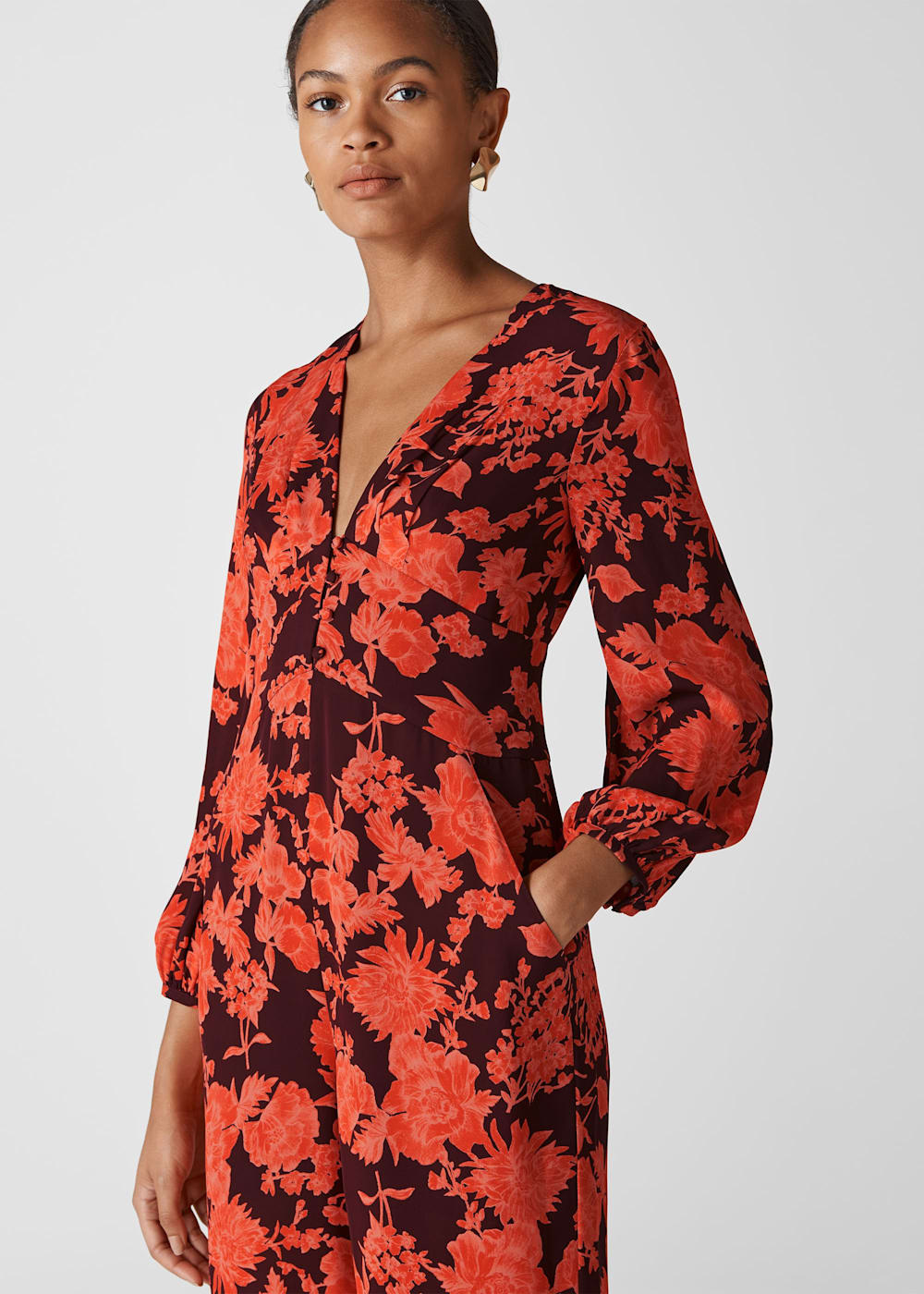 Red Multi Juana Silk Jumpsuit WHISTLES Whistles UK
