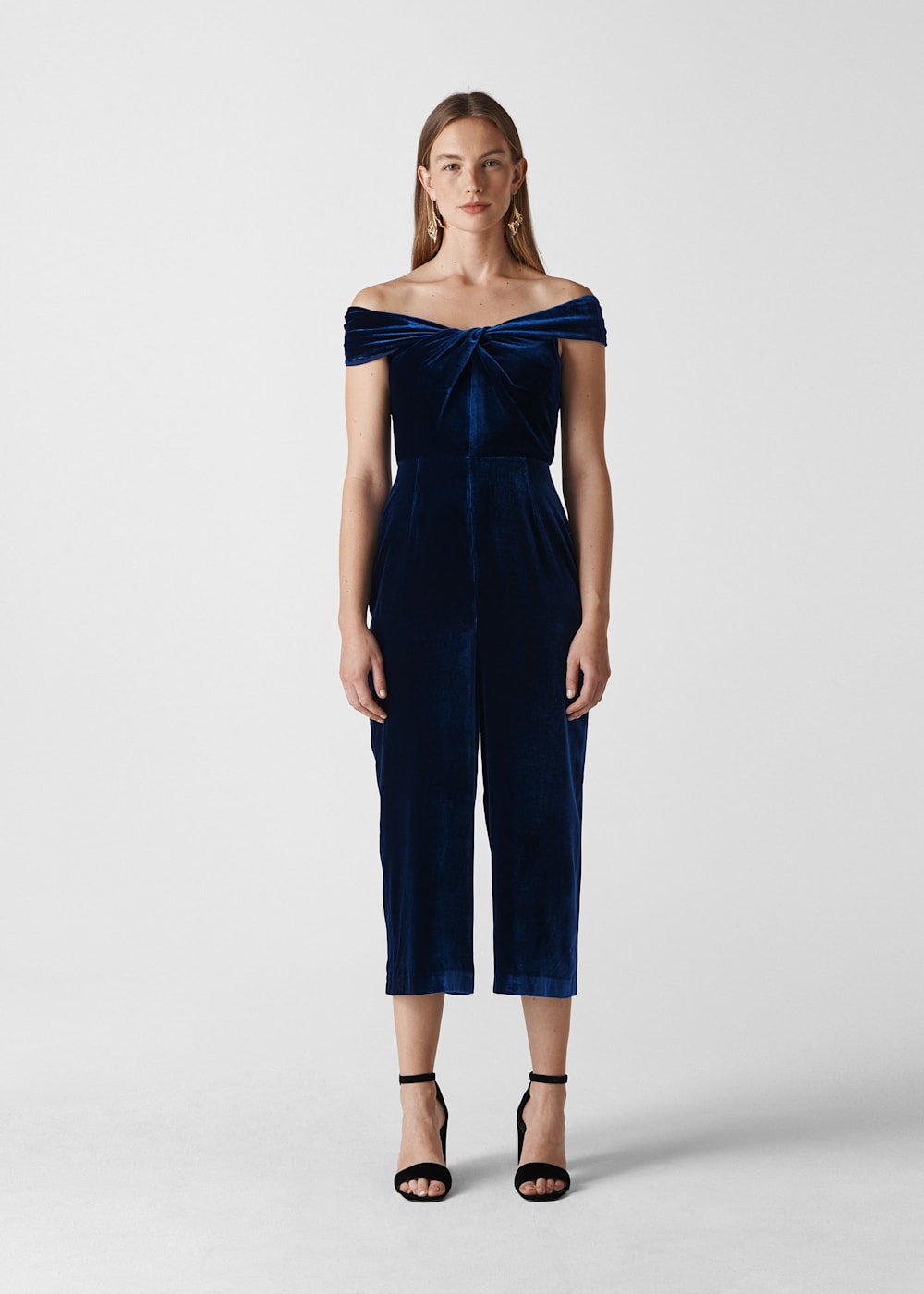 Blue Contanza Velvet Jumpsuit WHISTLES Whistles ROW