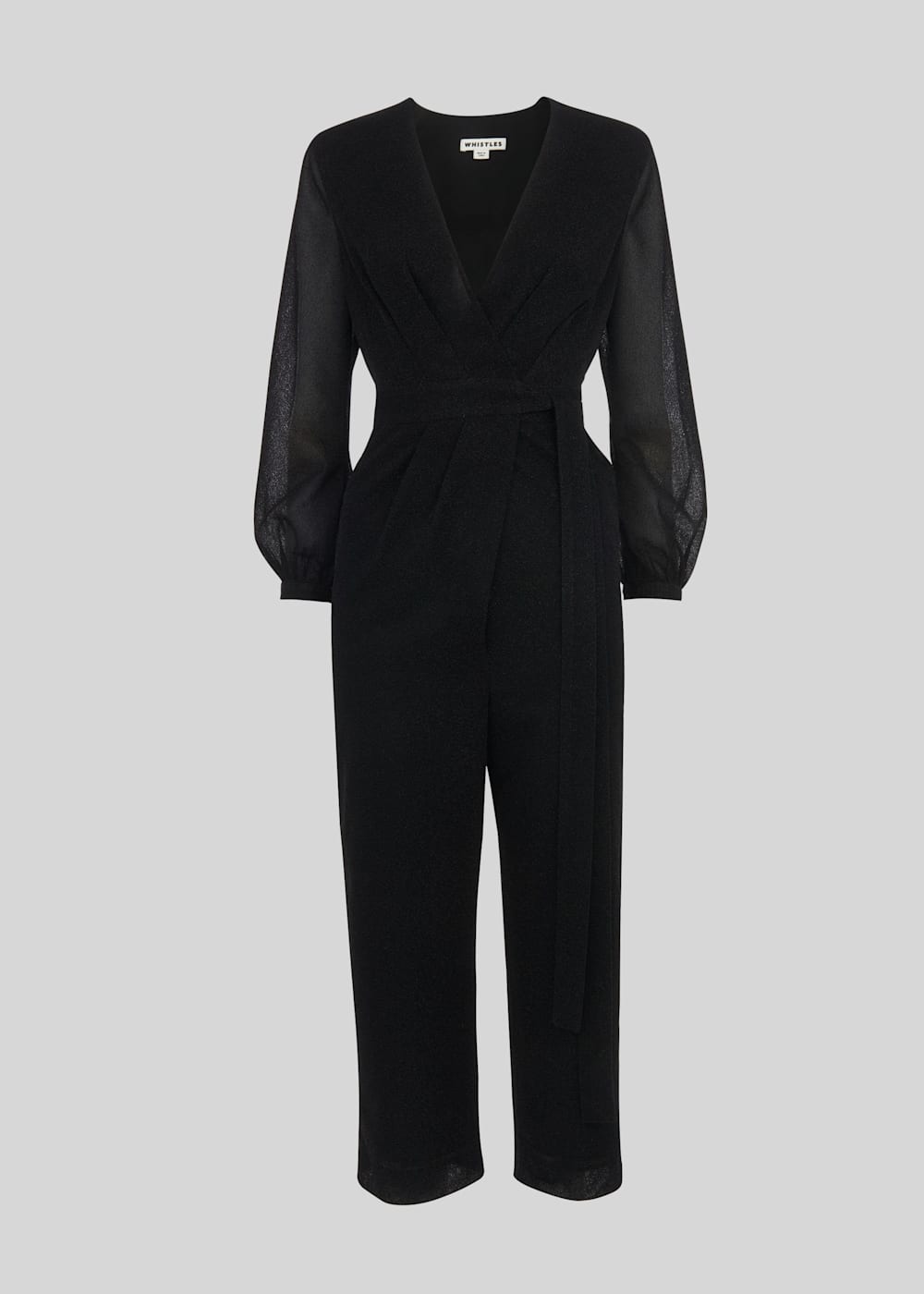 Black Metallic Wrap Tie Jumpsuit WHISTLES Whistles US