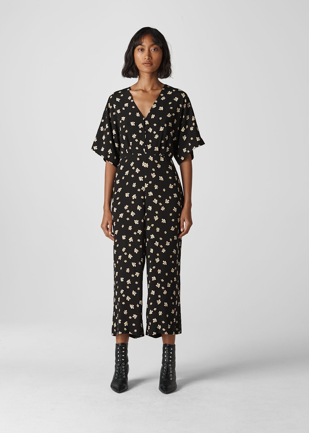 Black Multi Edelweiss Button Jumpsuit WHISTLES Whistles UK