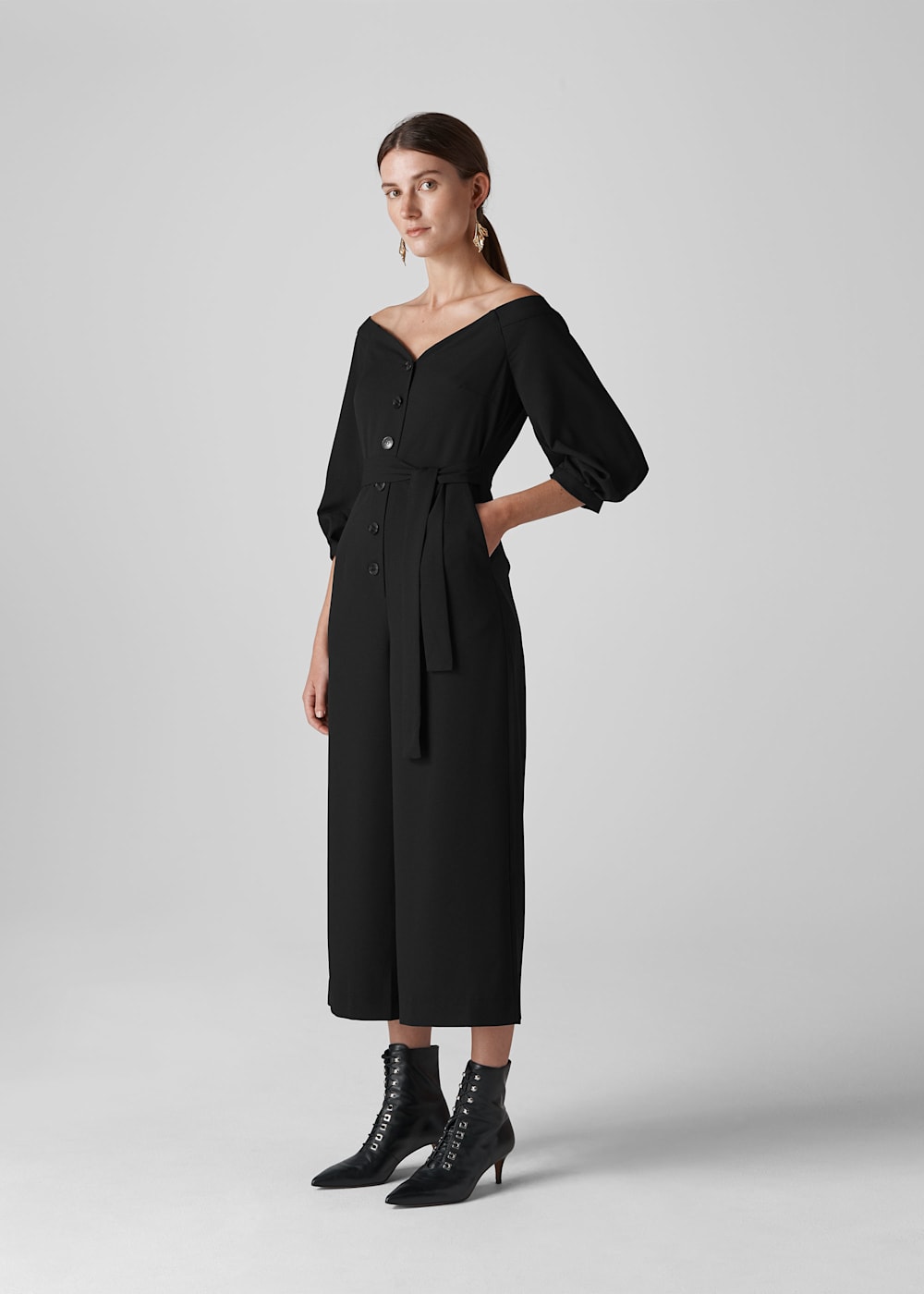 Black Carina Off Shoulder Jumpsuit WHISTLES Whistles UK