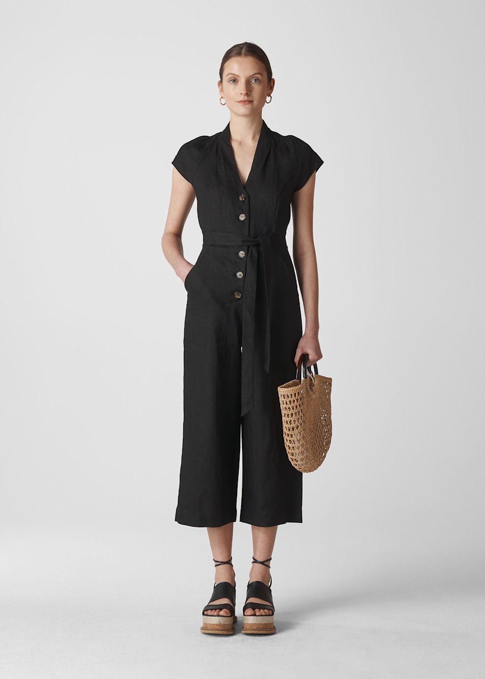 Linen button jumpsuit outlet