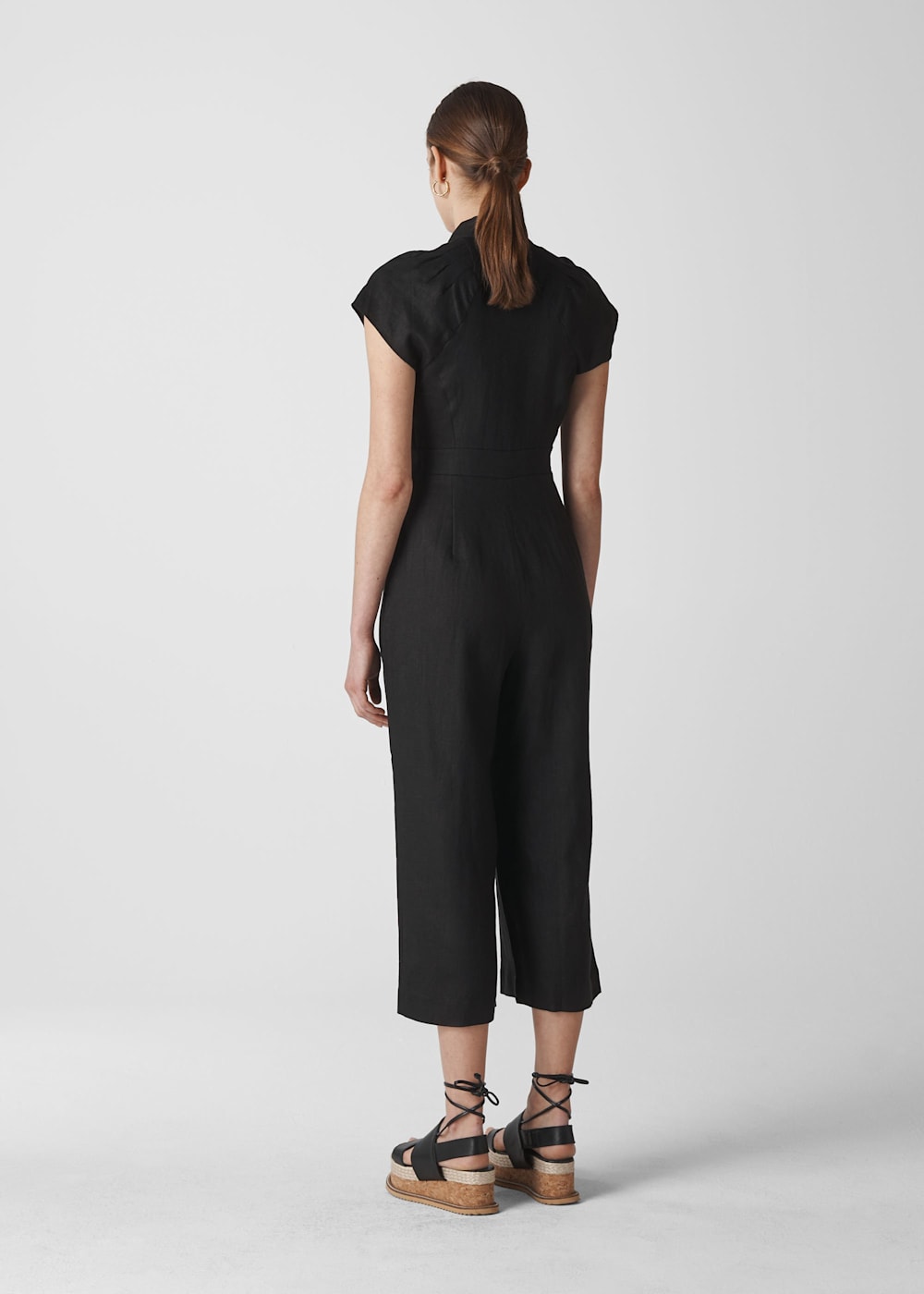 Black Sana Linen Button Jumpsuit WHISTLES