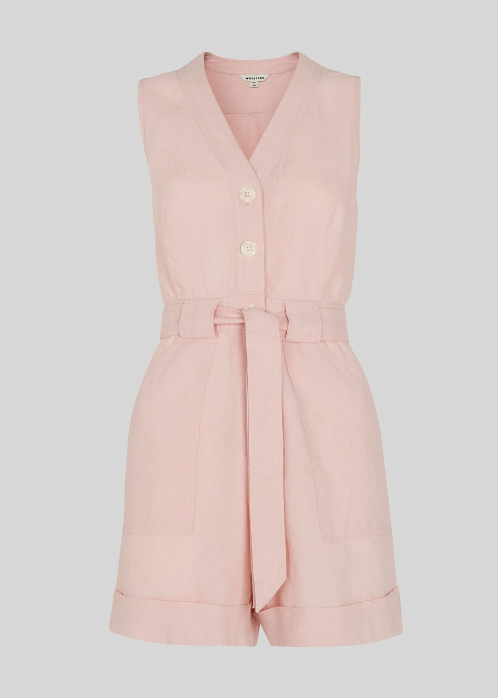Pale Pink Linen Button Detail Playsuit WHISTLES Whistles UK
