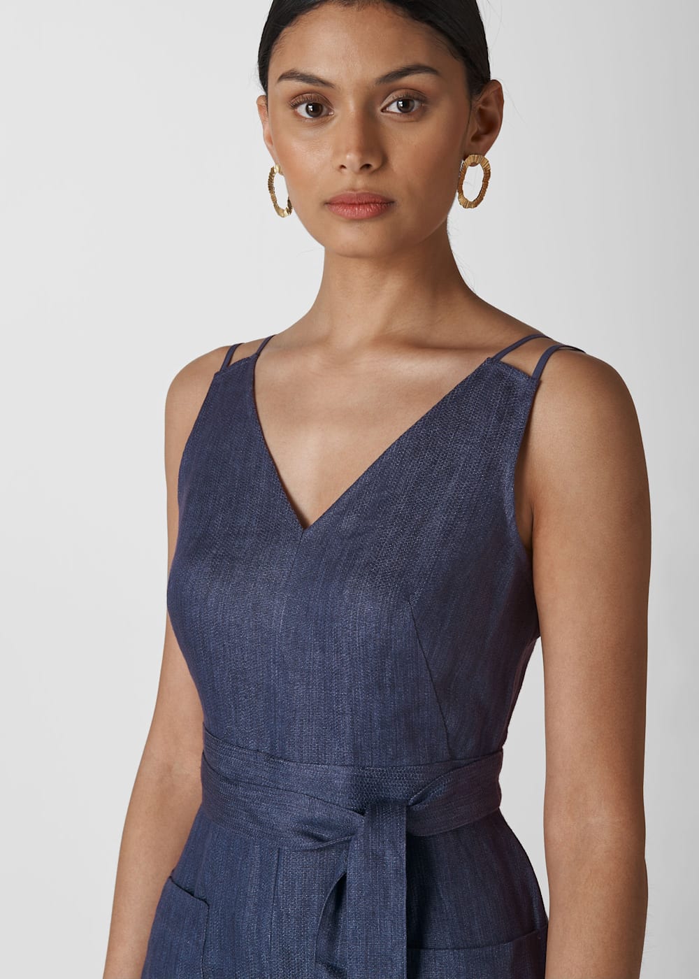 Denim Alpha Strappy Linen Jumpsuit WHISTLES Whistles UK
