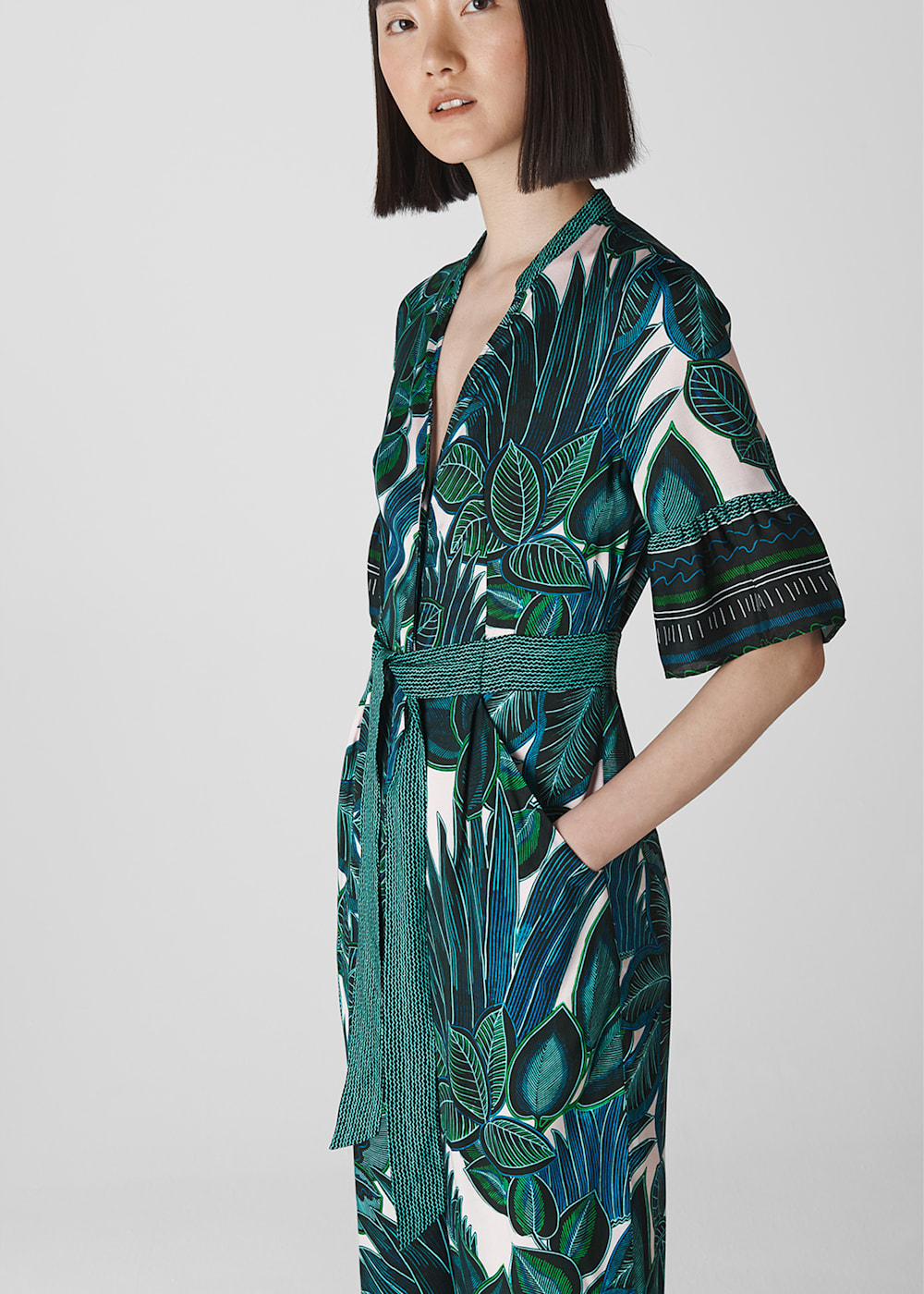 Blue Multi Palm Print Tie Front Jumpsuit WHISTLES Whistles UK