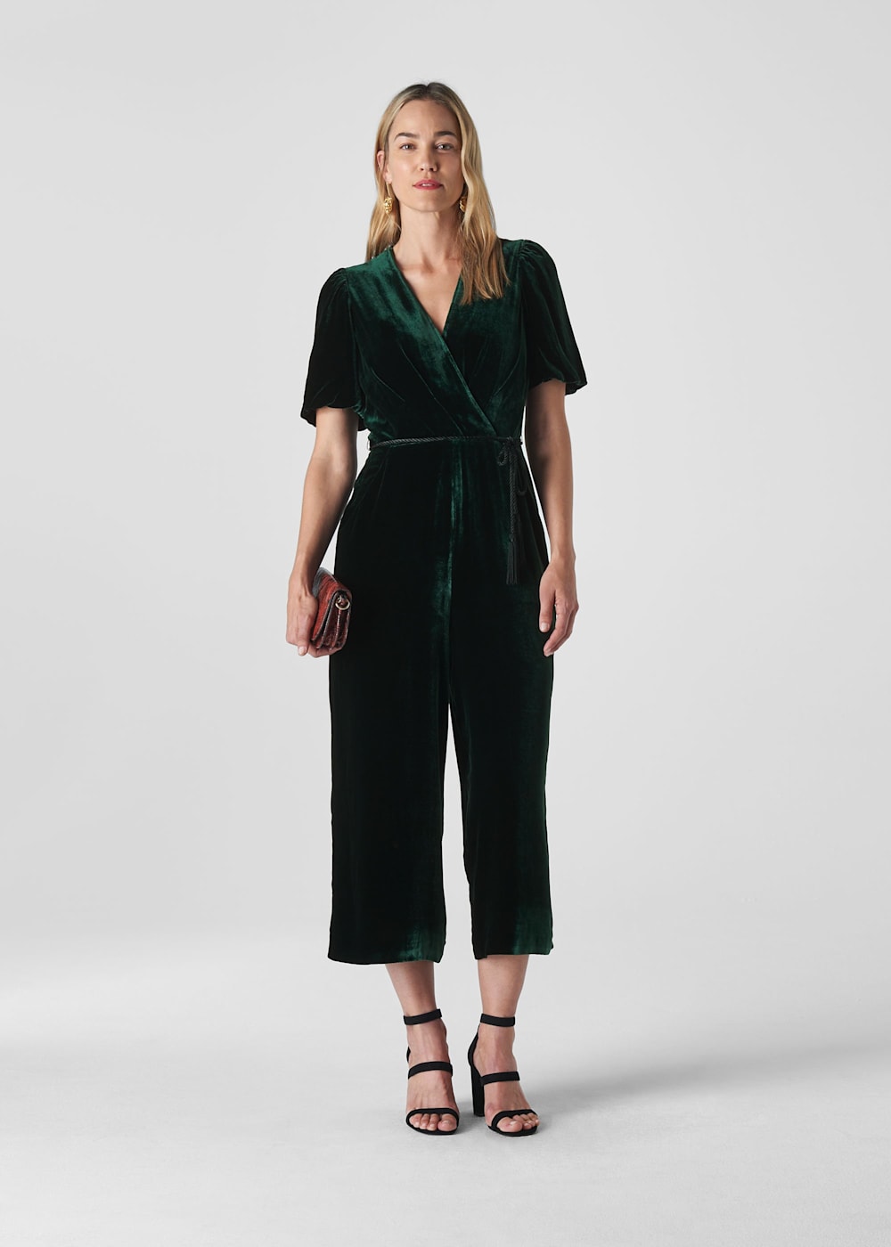 Dark Green Layla Silk Velvet Jumpsuit WHISTLES