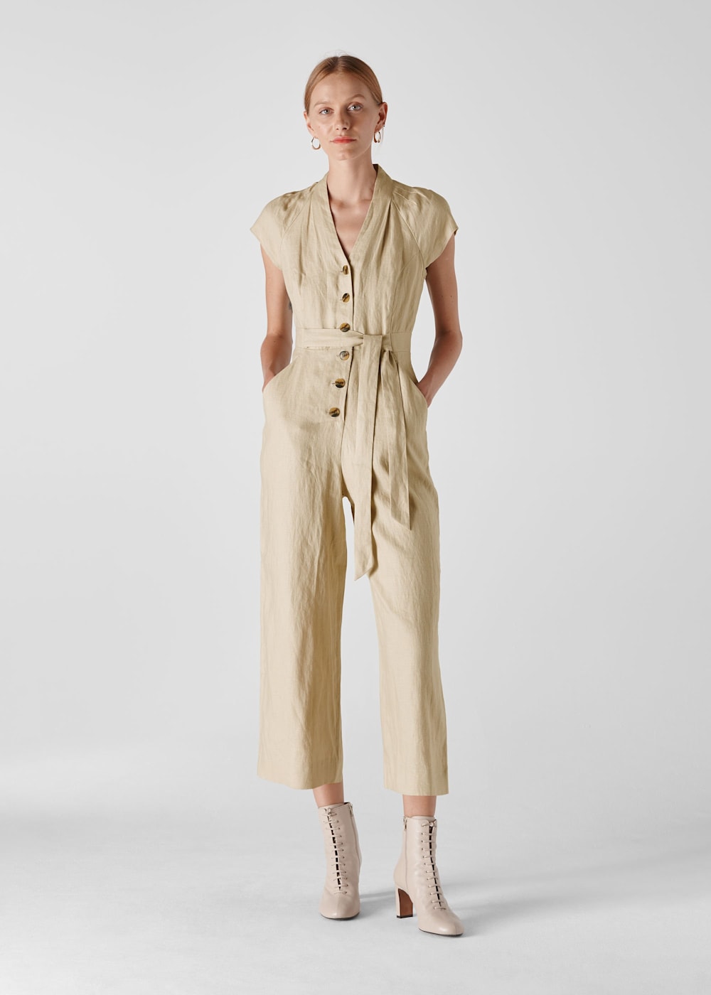 Beige Sana Linen Jumpsuit WHISTLES