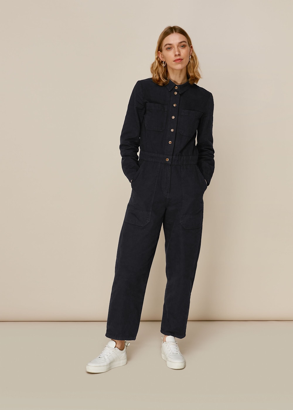Dark denim jumpsuit sale