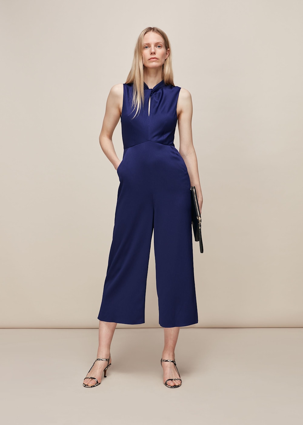 Navy Hammered Satin Twist Jumpsuit WHISTLES Whistles UK