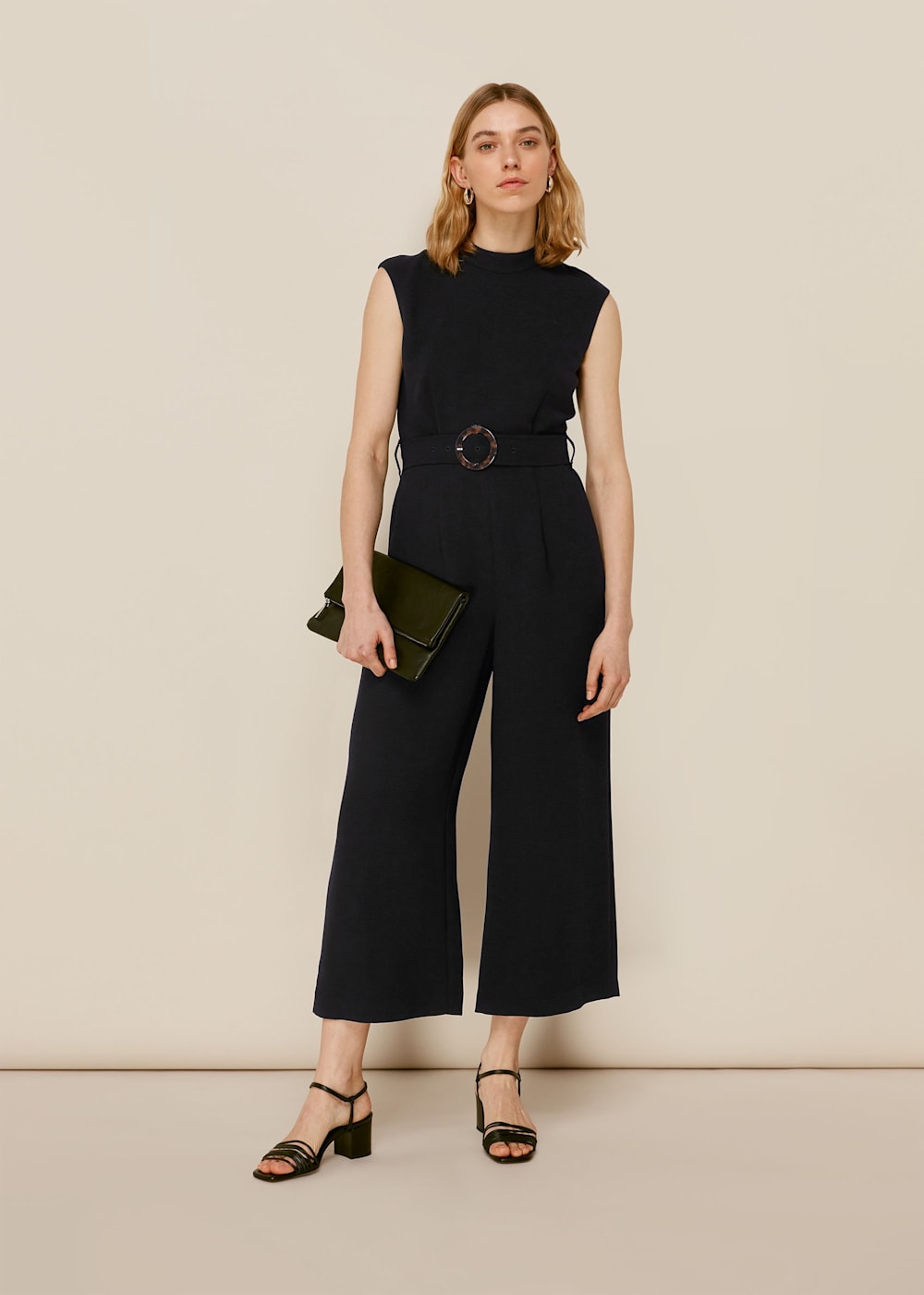 Black Penny Belted Jumpsuit WHISTLES Whistles UK