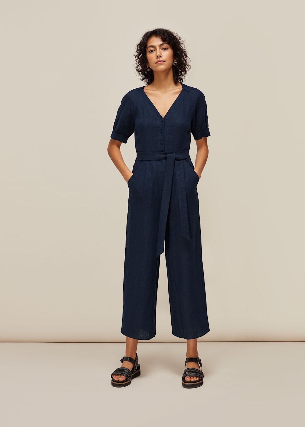 Linen jumpsuit navy best sale