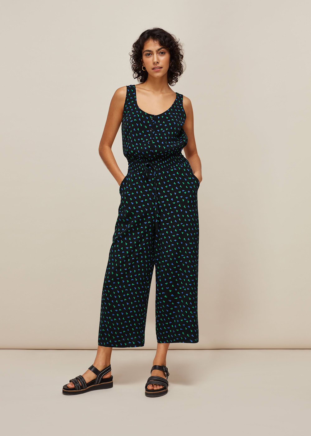 Black Multi Ikat Heart Quinn Jumpsuit WHISTLES Whistles UK