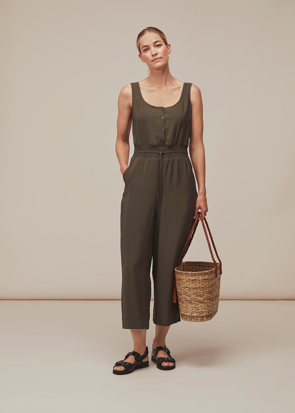 Khaki casual jumpsuit deals