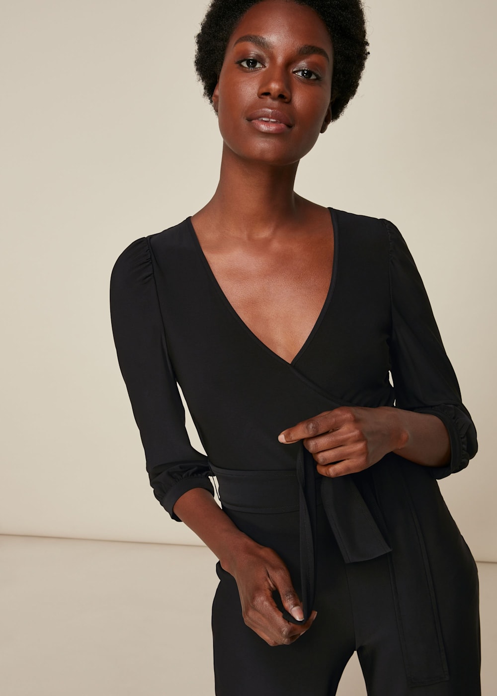 Black Wrap Jersey Jumpsuit WHISTLES Whistles UK