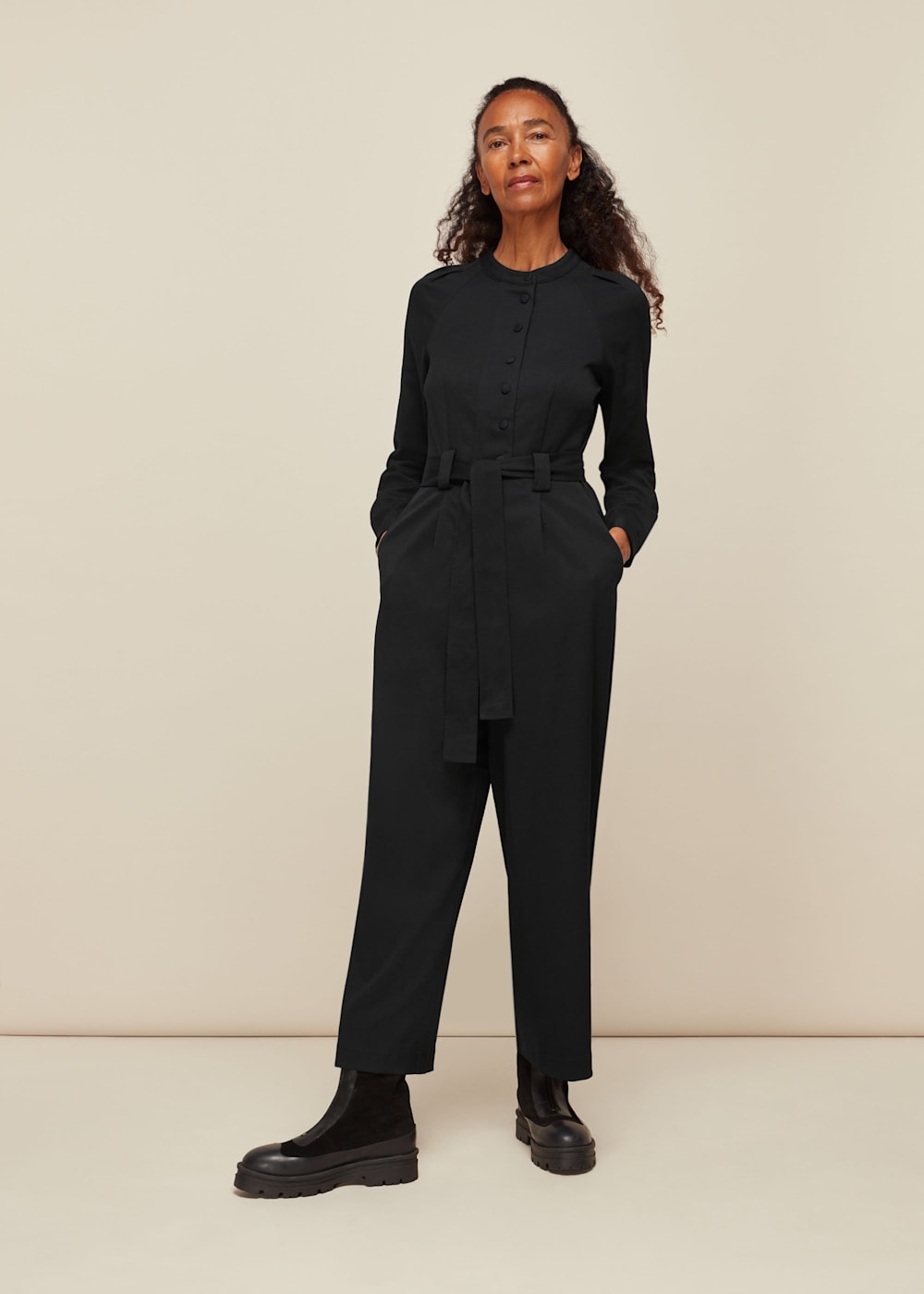 Black Tie Front Jumpsuit WHISTLES Whistles UK